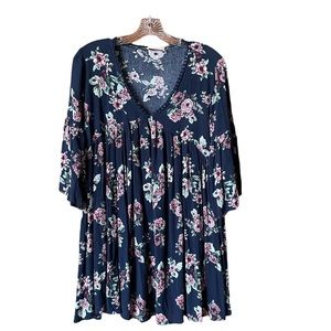 Altar’s State Women’s Boho Navy Floral Babydoll Dress Size Small